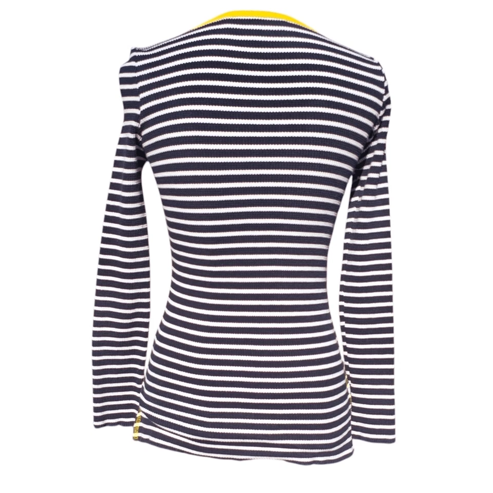 Camiseta Top Charlotte Tarantola Para Mujer Negra/Blanca Rayas Cuello Henley Talla XS Foto 3 de 4