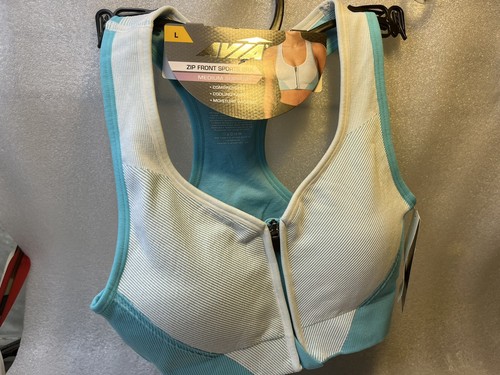 Avia Women's Seamless Zip Front Medium Support Sports Bra Blue Size Large NEW