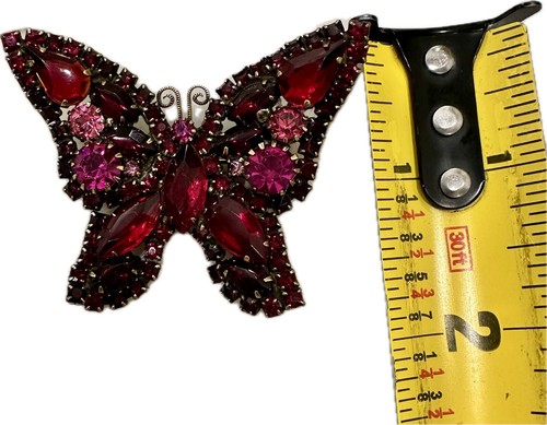 1960’s Ruby & Pink Rhinestone Butterfly Brooch Stamped By Albert Weiss Vintage - Picture 15 of 16