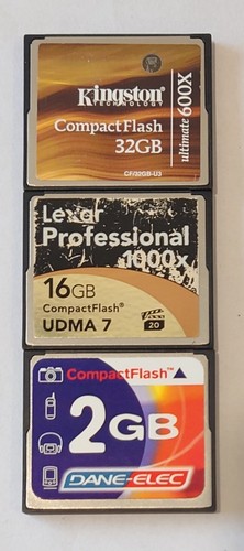 3er Pack COMPACT FLASH CF SPEICHERKARTEN VERSCHIEDENE MARKEN 32, 16 & 2 GB
