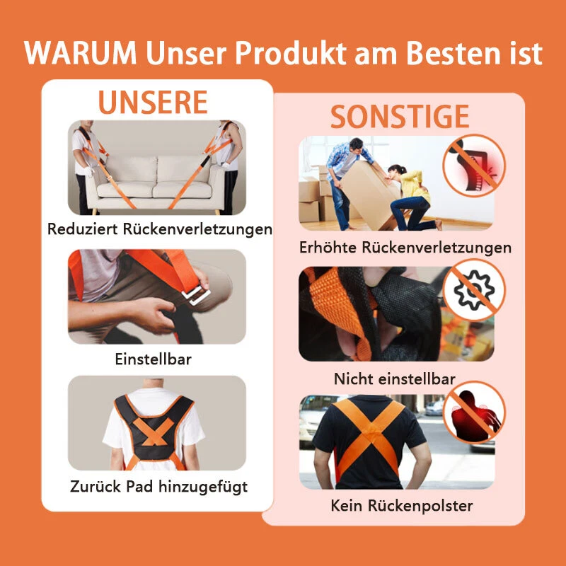 4tlg Tragegurte Umzug 2 Person Tragegurt Transportgurt Hebegurt Möbel Tragegurte - Bild 4 von 4