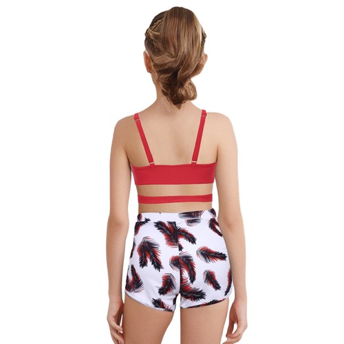 Girls 3-Piece Swimwear Set Bikini Bra Briefs Feather Print Shorts Pool Beachwear - Picture 34 of 68