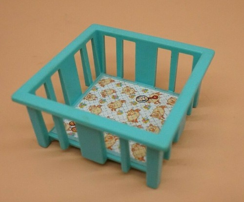 Vintage Fisher Price Little People Blue Baby Playpen Bed Crib Nursery #761 1972 - Picture 4 of 8