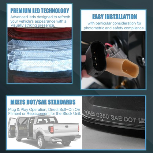 VLAND Tail Lights For 2009-2014 Ford F150 Rear Brake LED Lamps Smoked Left+Right - Picture 3 of 7