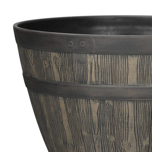 Planter Whiskey Barrel Brown Resin Garden Deck Flower 19.9 x 19.9 x 13 inches - Picture 7 of 8