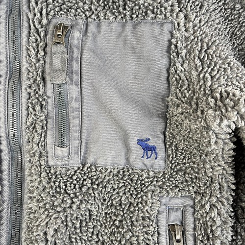 Giacca vintage Abercrombie Fitch uomo M grigio sherpa maglione completo pesante Y2K - Foto 5 di 18