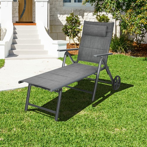 Costway Patio Reclining Chaise Lounge Padded Chair Aluminum Adjust Neck Pillow - Picture 3 of 11