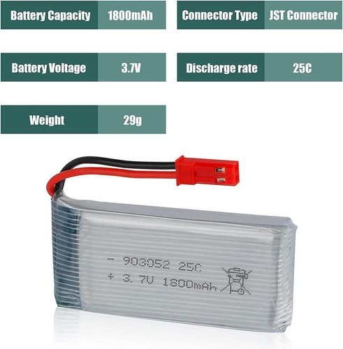 3.7V 1800mAh ST Plug LiPo Rechargeable Battery Lithium Polymer for RC Drone UK - Bild 6 von 7