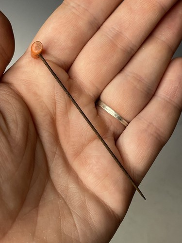 Antique Victorian Edwardian Coral Branch Iron Pin Lapel Sewing - Picture 11 of 12