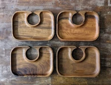 Vintage Snack Trays Wood Mid Century Retro MCM Set 4 Rectangular Plate Serving