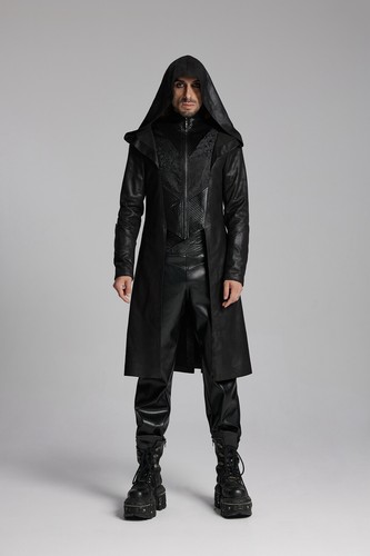 Punk Rave Black Gothic Wizard Men's Hooded Zipper Front Jacket Vintage Long Coat - Picture 8 of 20