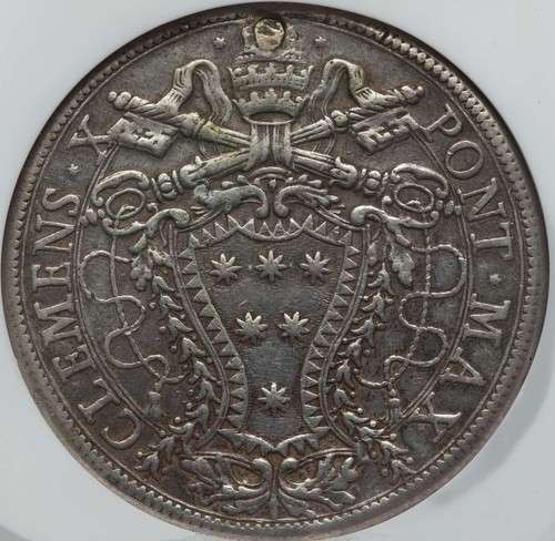 Italian Papal States Silver 1675 1 Piastra VF Details NGC KM# 371 Dav-4081 - Picture 5 of 5