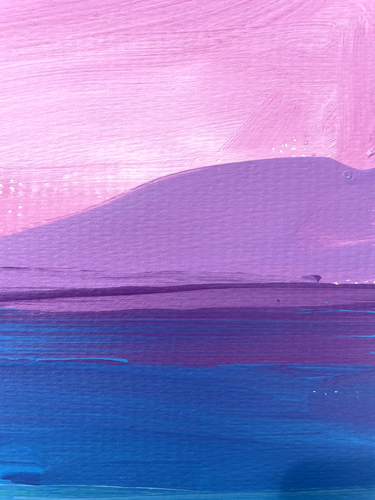 Rita Valletta Original Painting Mountain Seascape Pink Sunset Style Bob Ross D60 - Picture 4 of 9