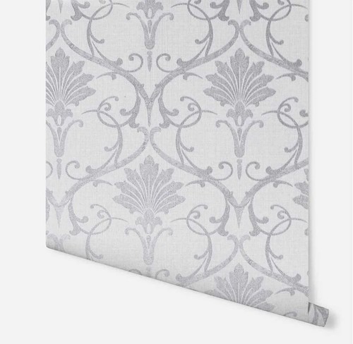 Self Adhesive Artstick Metallic Grey Silver Damask Peel and Stick Wallpaper. - Picture 4 of 4