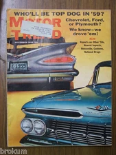 MOTOR TREND NOVEMBER 1958 CHEVROLET, FORD, PLYMOUTH, BONNEVILLE, NATIONAL DRAGS