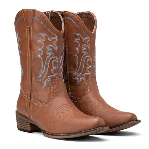 Women's Cowboy Boots, Western Cowgirl Mid-Calf Pull on Round Toe Embroidered - Imagen 7 de 7
