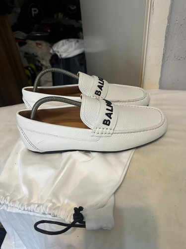 Balmain Paris Men's White Slip Ons Loafer Logo Details Shoes £600 Authentic - Picture 3 of 8