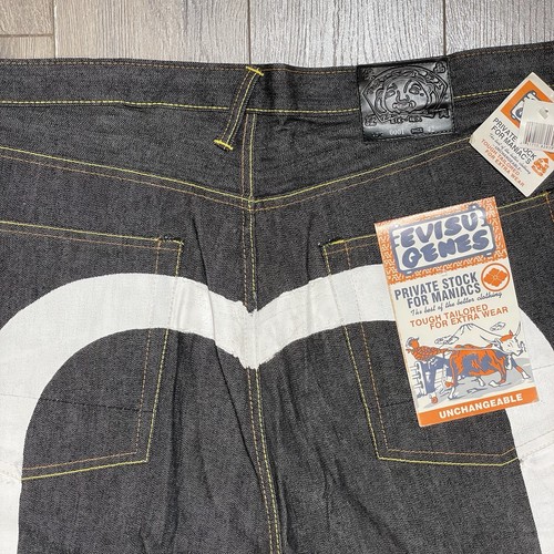 Pantaloncini jeans Evisu Osaka Japan Flame Fire 100% cotone denim uomo taglia 42 nuovi con etichette - Foto 6 di 18