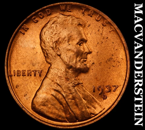 1937-D Lincoln Wheat Cent- Choice Gem Brilliant Uncirculated Luster #J4275