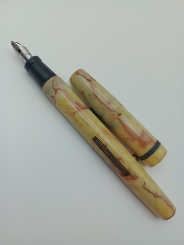 Vtg Fountain Pen Mechanical Pencil Set In Box Brown Off White S Franklin Penrode - Picture 8 of 16