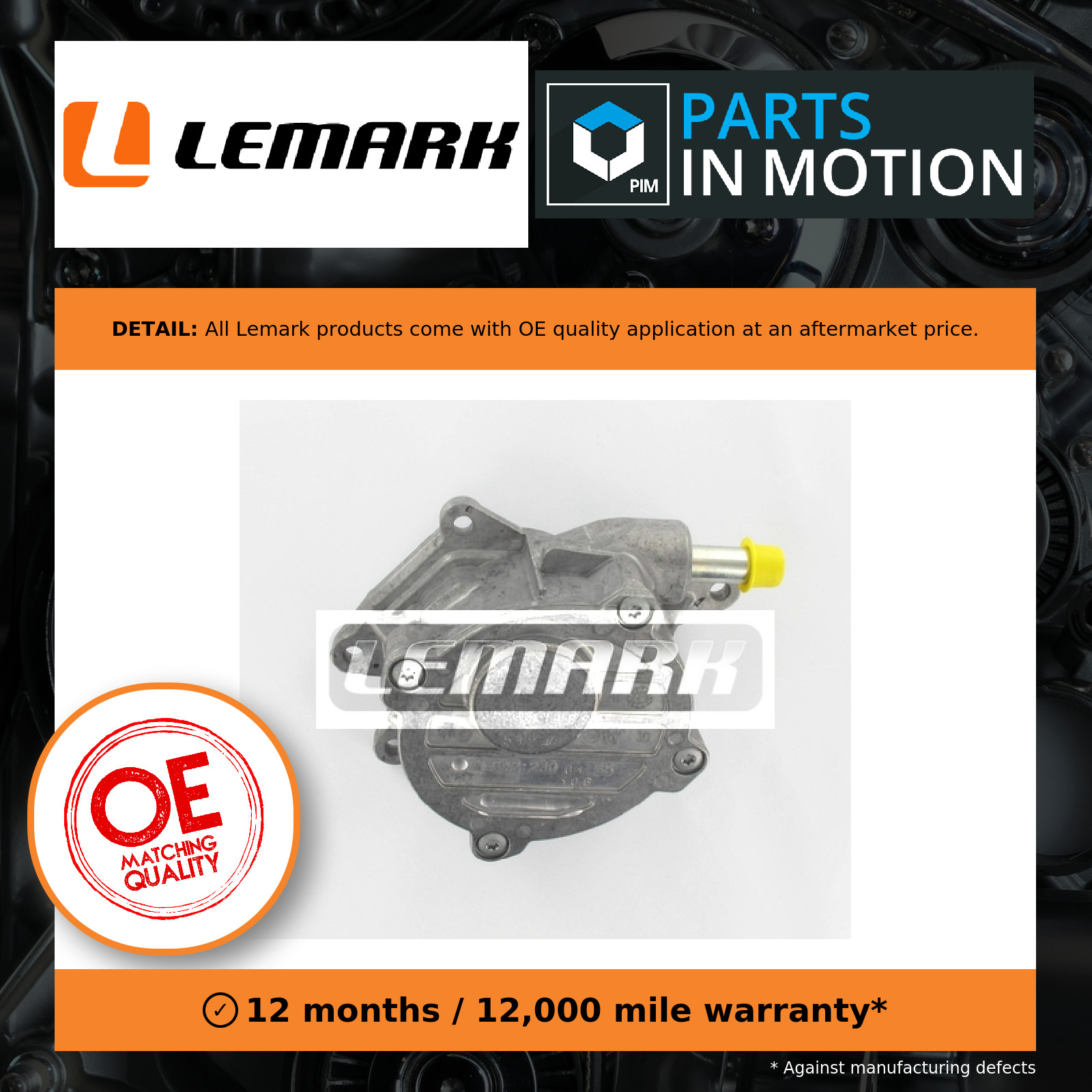 Vacuum Pump fits MERCEDES ML300 W164 3.0D 09 to 11 Lemark 6422300165 A6422300165