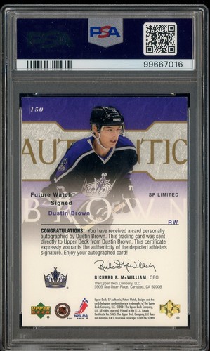 2003 SP Authentic Future Watch Limited Dustin Brown 6/50 PSA 8 PSA/DNA 10 AUTO - Picture 2 of 2