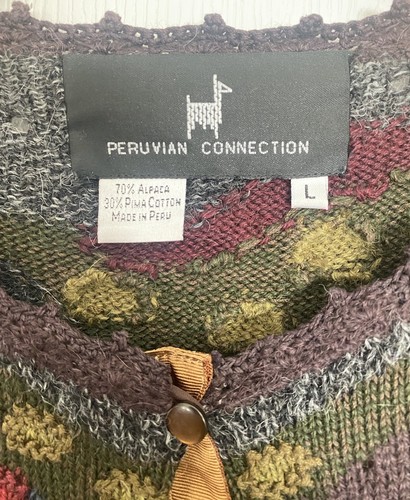 Vintage Peruvian Connection Funky Fantasy Floral Alpaca Cardigan Size L Handmade - Picture 3 of 9