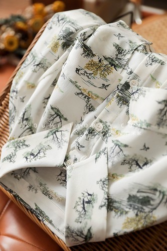 Blusa Camisa Blusa Mujer Solapa Satinada Estampado Floral Seda Morera Pecho Único - Imagen 20 de 21