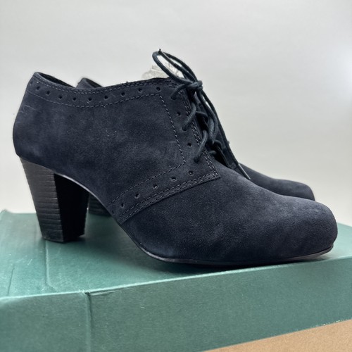 Clarks Women's Bendables Blue Suede Leather Boots With Heel Sz 9 Wide Lace Up - Picture 2 of 9
