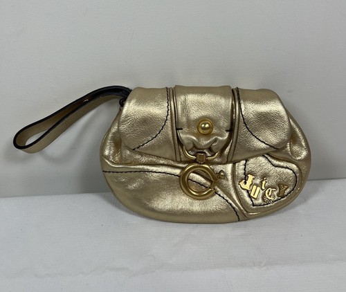 Authentische Juicy Couture Gold kleine Kalbsleder Clutch Geldbörse Diamant Hardware Y2K