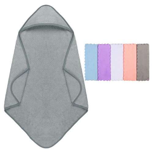 Baby Hooded Towel with Five Washcloths, 28 x 28 Inch Super Soft Bath Towel wi...