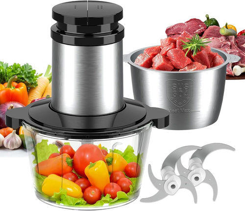 Food Processor with 2 Bowls(2L+2L), Food Chopper with 2 Sets Bi-Level Blades,... - Picture 8 of 12