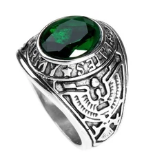 Vintage Green CZ America Eagle US Army Ring Stainless Steel Army Veteran Ring