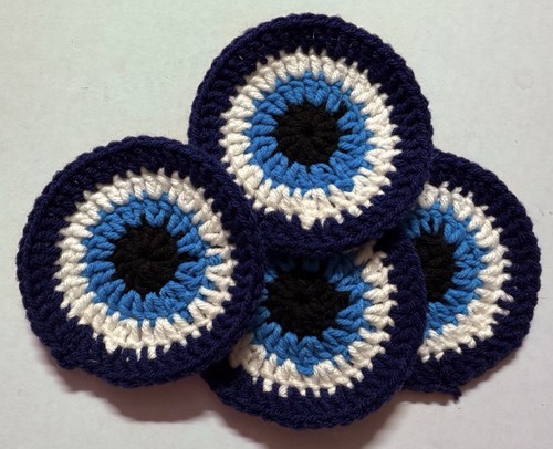 EVIL EYE/MANDALA BLUE Crochet Handmade Coasters trivet MUG RUG-set of 4-doily - Picture 3 of 8