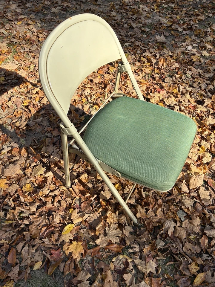 Silla Plegable Tapizada Verde Marco Metal American Seating Co De Colección EE. UU. MCM Foto 2 de 4