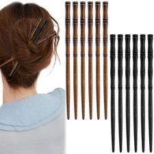 12 Pcs Vintage Wood Hair Sticks Bamboo 1 Count Pack of 12 , Black Brown