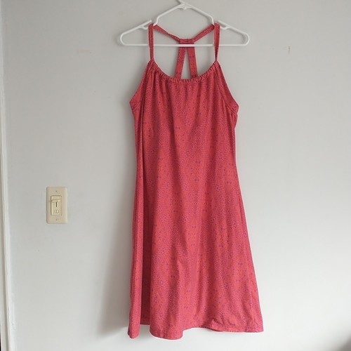 PrAna Quinn Racerback Dress XL Orange Purple Geometric Halter Shelf Bra Stretch