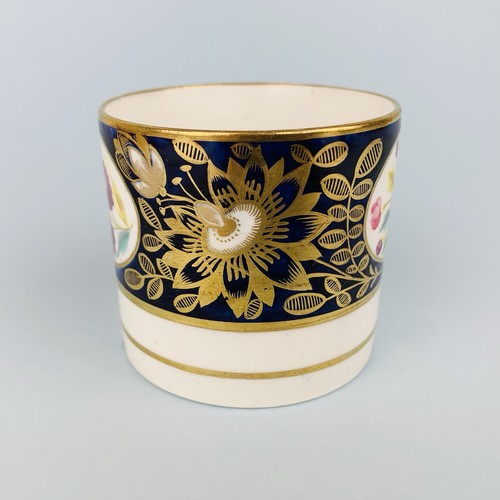 Antique Georgian Machin ? 374 Hand Painted Floral Coffee Can c1810’s Cobalt Gilt - Picture 2 of 9