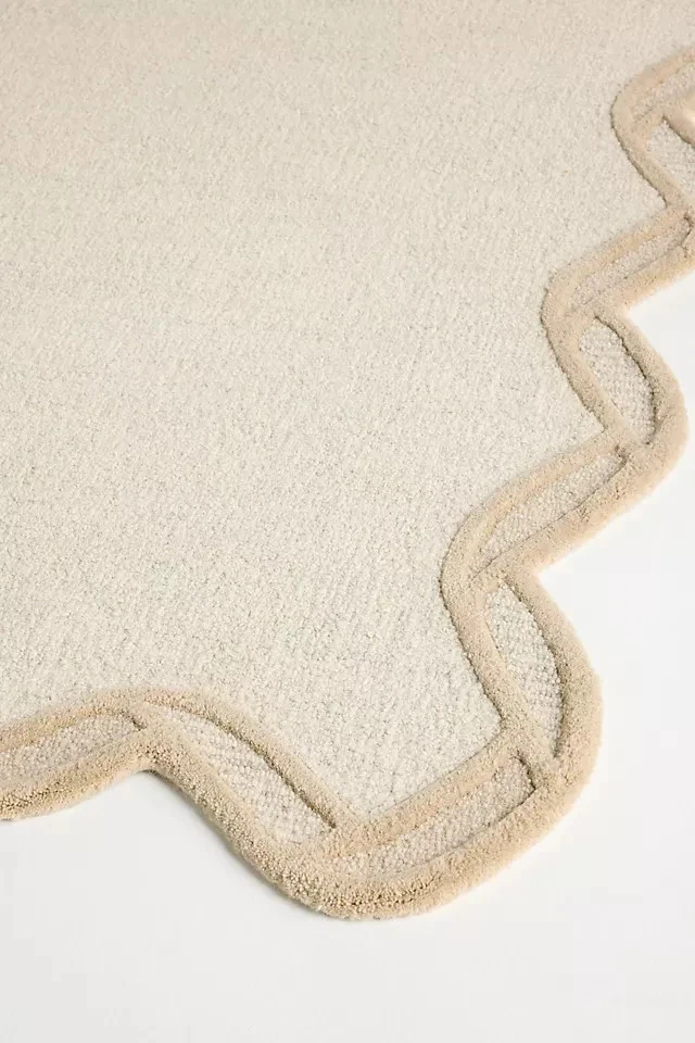 Alfombra de lana acolchada a mano 9x12 pies - Alfombra de borde festoneado de lana acolchada Anthro todas las tallas Foto 3 de 4