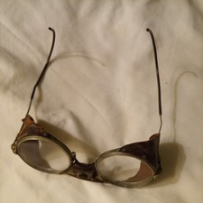 Vintage AO Safety Goggles Round Lens Double Bridge Leather Guard Wire Frame