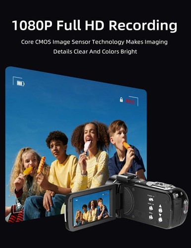 Video Camera Camcorder Full HD 1080P 30FPS 30MP, IR Night Vision Vlogging Cam... - Bild 3 von 8