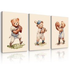 Nursery Teddy Bear Wall Art Decor Boy Vintage Canvas Pictures Nursery Sports ...