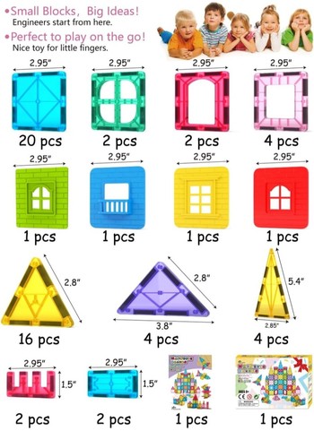 60 Pcs Magnetic Tiles Kids Magnetic Blocks Building Sets 3D Magnet Tile Building - Picture 5 of 7