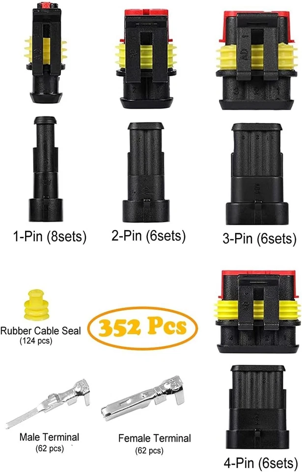 Waterproof Electrical Connectors Kit 352pcs 1-4 Pin Automotive Wire Connectors - Image 4 of 4