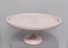 Vintage Jeannette Shell Pink Milk Glass Pedestal Cake Stand Beaded, Flawless