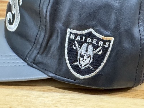 Vintage NFL Branded Los Angeles Raiders Genuine Leather Snapback Hat Made in USA - Picture 9 of 13