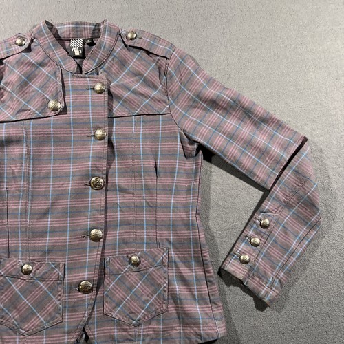 Volcom Jacket Woman’s Medium Purple Plaid Work Travel Metal Buttons Volcom Stone - Picture 4 of 16