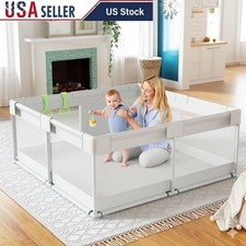 Portable Baby Playpen W/ Suction Cups Mesh Sides Easy Setup Safety Barrier New