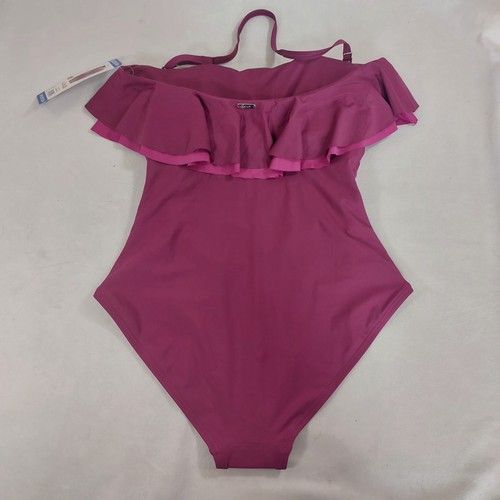 DKNY One Piece Swimsuit Dark Pink Frilled Swimming Costume Tummy Compression - Picture 12 of 20