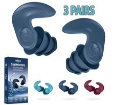 Swimming Ear Plugs Adult 3 Pairs Reusable Waterproof Silicone Surf & Pool